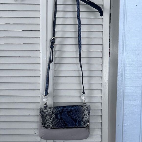 GILL Blue and Gray Snake Print Crossbody Bag - Picture 1 of 13